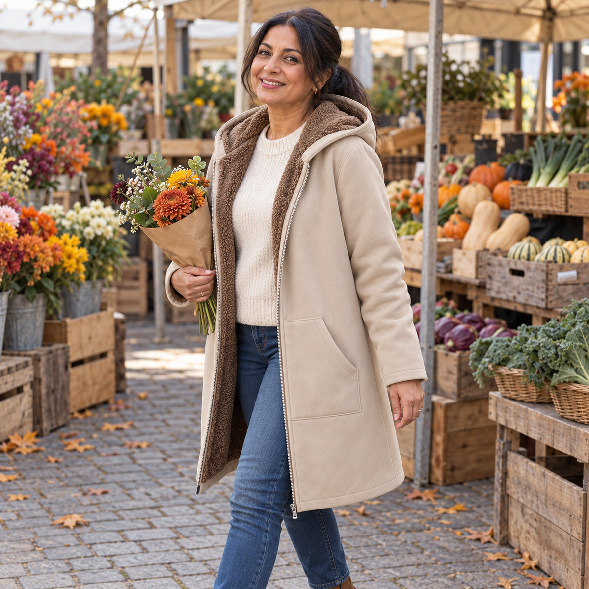 The Britta Sherpa Coat in Khaki