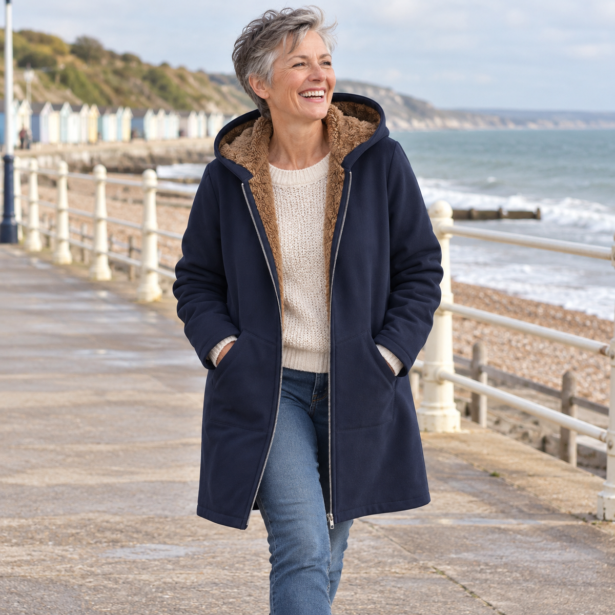 The Britta Sherpa Coat in Navy Blue