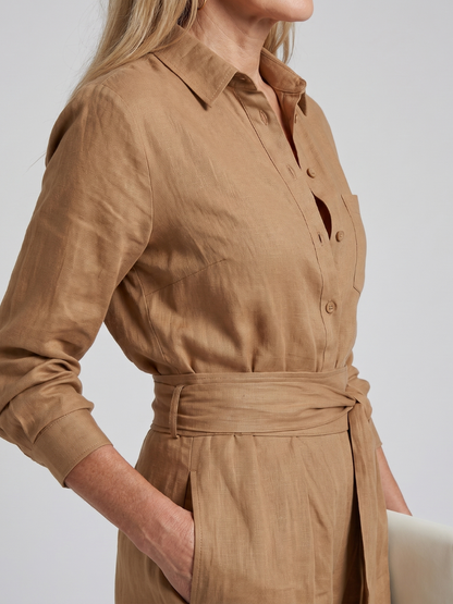 Jovie | Long Sleeve Button Front Wide Leg Jumpsuit