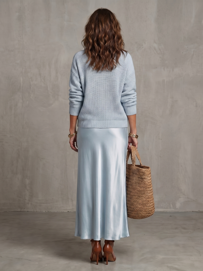 Luciana | Bias Fall Satin Skirt Knit Layer Set