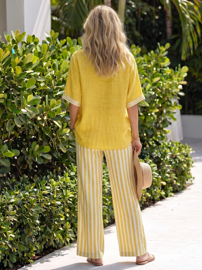 Wren | Contrast V Neck Tunic Stripe Trouser Set