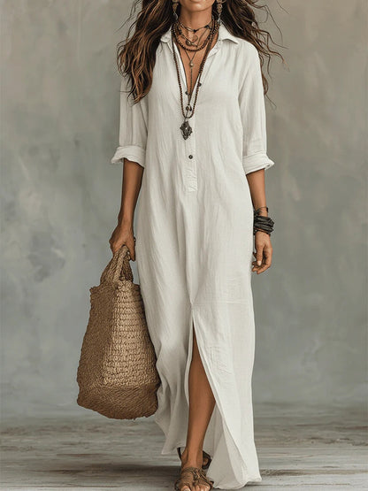 Soline™ - Loose Black Maxi Dress with Buttons