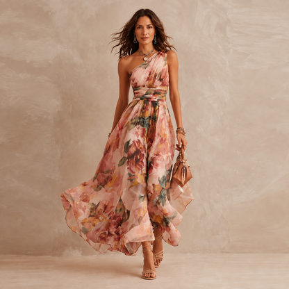 Celeste - One-Shoulder Floral Maxi Dress