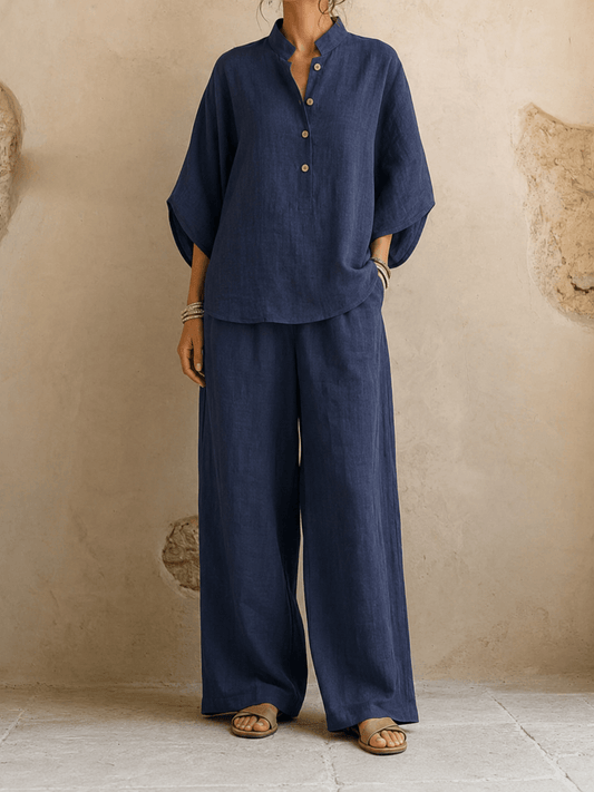 Maribel | Linen Batwing Sleeves and Wide-Leg Pants