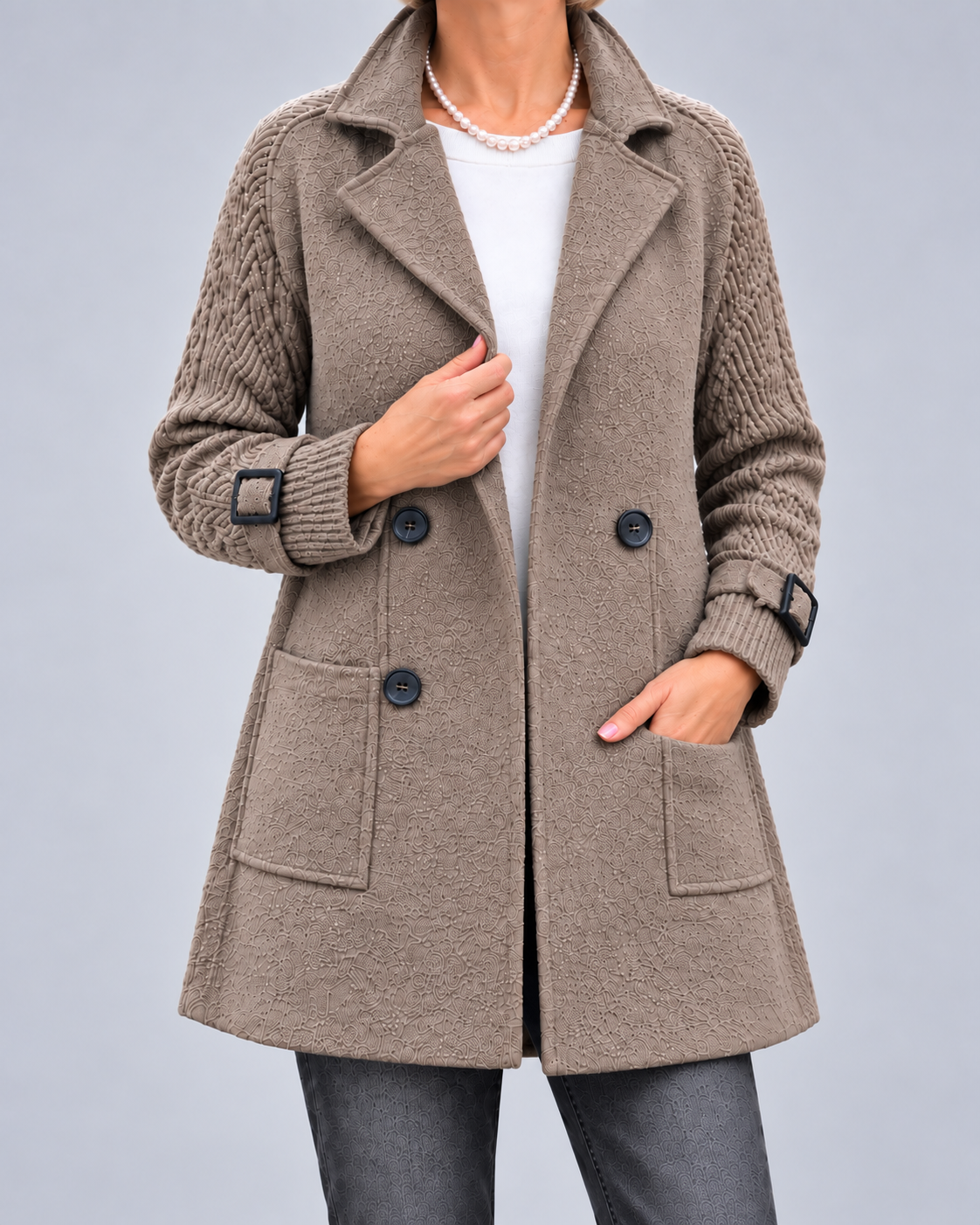 Isola | Knit Sleeve Double-Breasted Coat