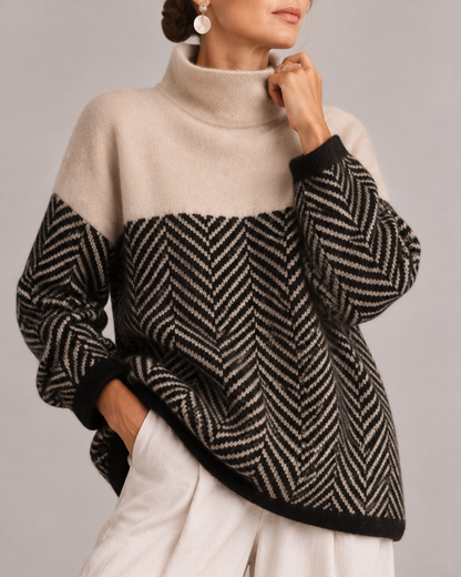 Adeline | Fine-Knit Herringbone Turtleneck