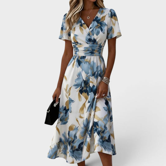 Elara™ - Floral Wrap Waist Midi Dress