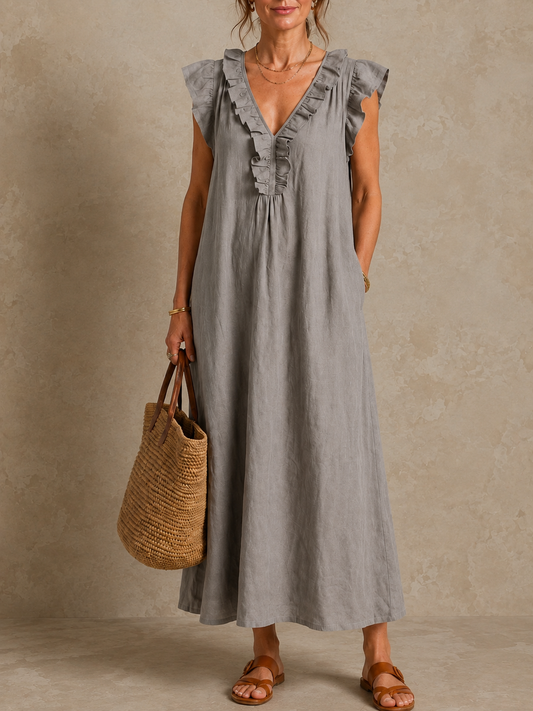 Josette | Ruffle V-Neck Maxi Dress