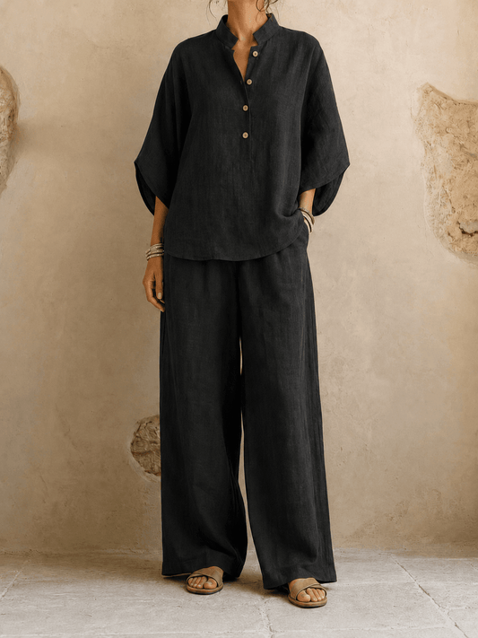 Maribel | Linen Batwing Sleeves and Wide-Leg Pants