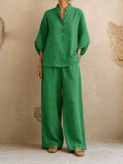 Maribel | Linen Batwing Sleeves and Wide-Leg Pants