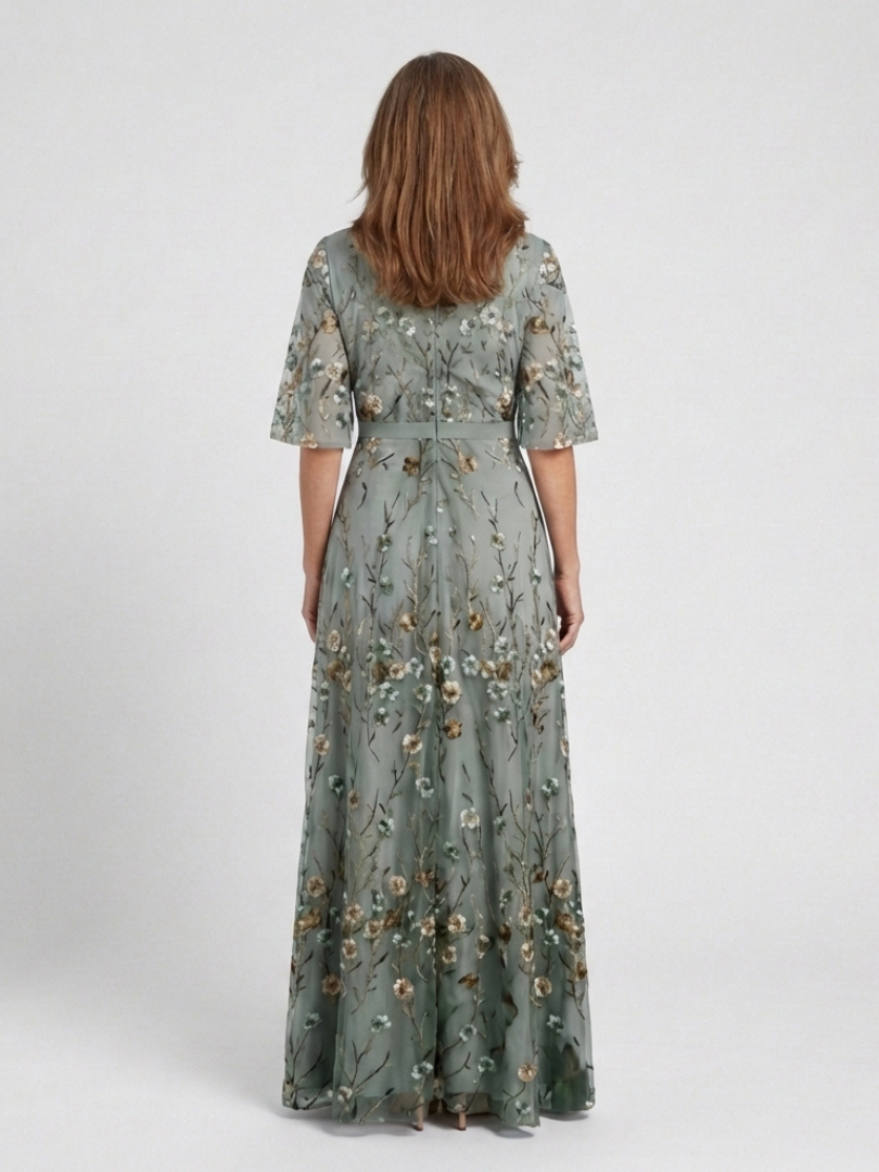 Nadège™ | Floral V Neck Short Sleeve Maxi Dress