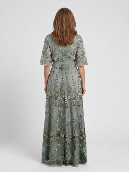 Nadège™ | Floral V Neck Short Sleeve Maxi Dress