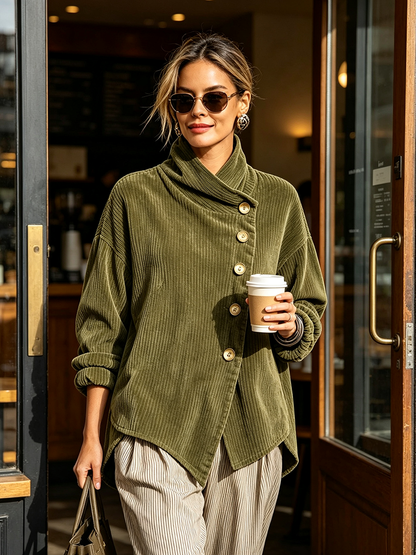 Nina™ | Asymmetric Button Corduroy Turtleneck