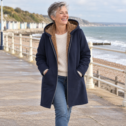 The Britta Sherpa Coat in Navy Blue